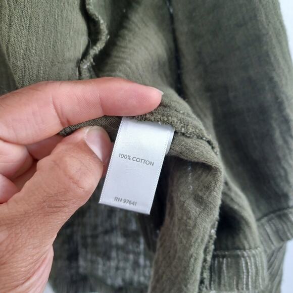 Pure J Jill Topper Cardigan Cotton Gauze Women M Boho Lagenlook Olive Green Flow - Picture 4 of 7